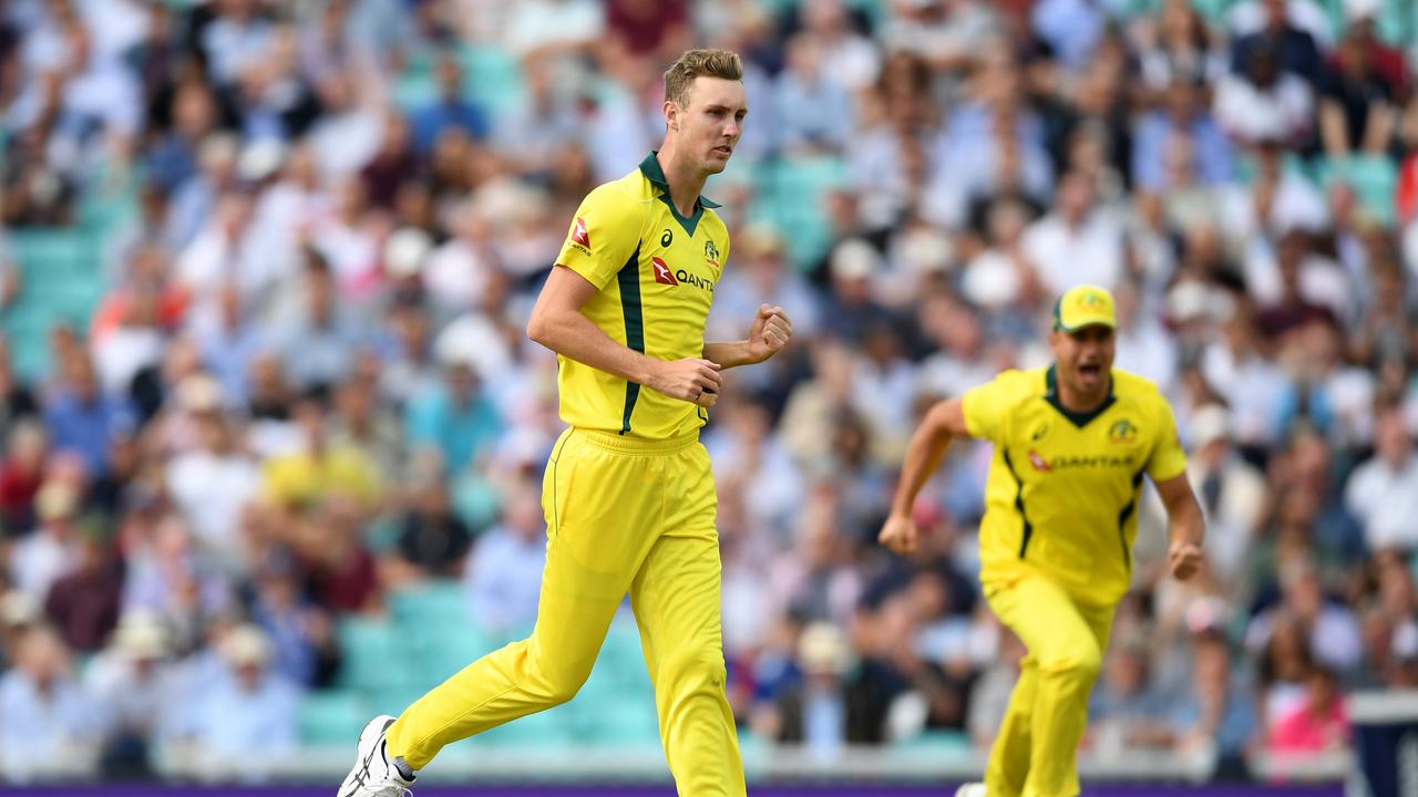 Billy Stanlake of Australia celebrates dismissing Jason Roy in the first ODI.