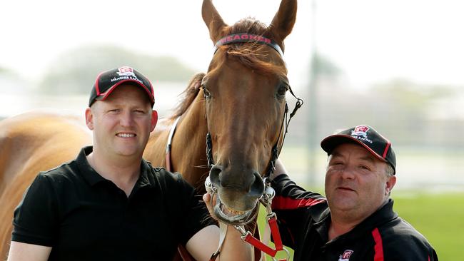 Dan and Chris Meagher with Harada Bay. Pic Mark Calleja