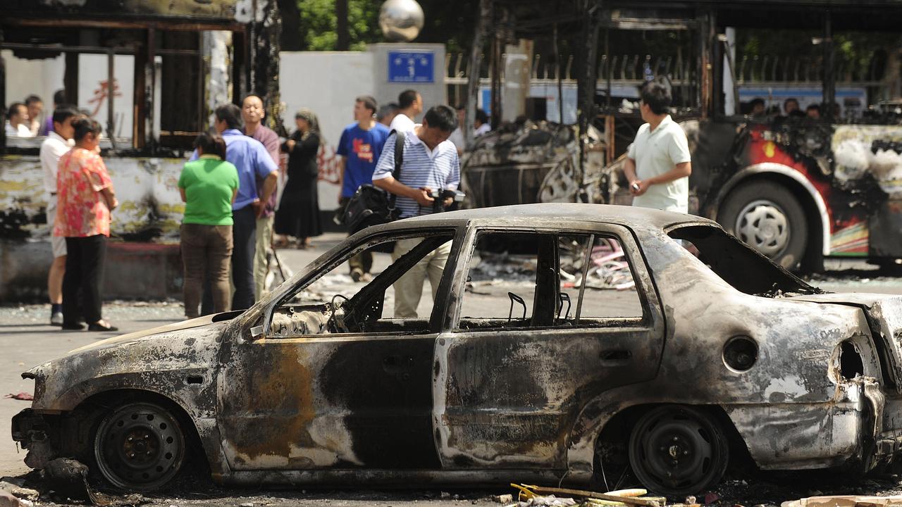 Vehicles were completely destroyed in the protests.