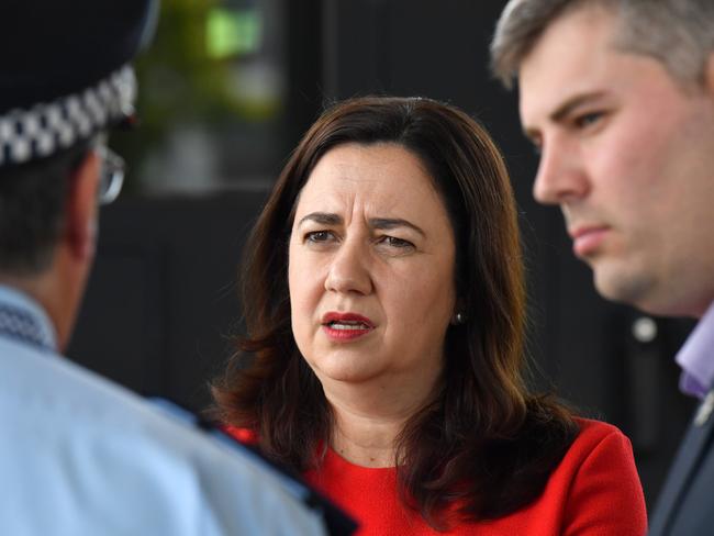 Premier Annastacia Palaszczuk and Police Minister Mark Ryan with then commissioner Ian Stewart in 2017