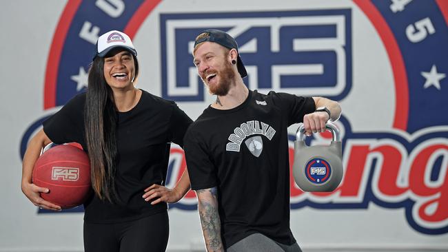 F45 Pirie Street owner Jo Sutton and head coach Adam Plociennik are thrilled they're able to open again next week. Picture: Tom Huntley