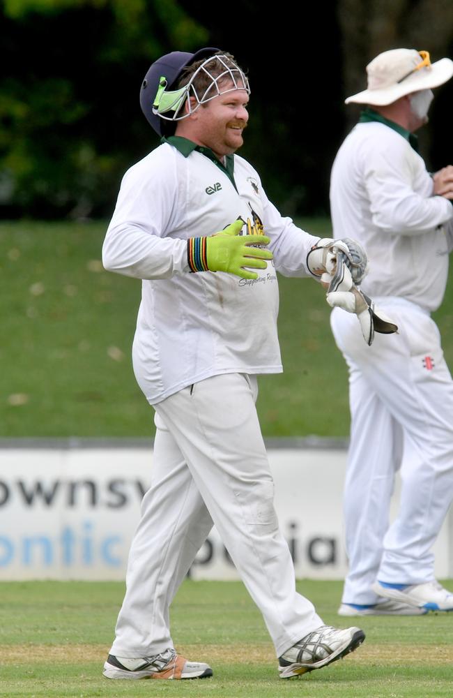 Townsville A Grade cricket game between Suburban Parks and Wanderers at Riverway Stadium. Suburban Parks keeper Heath O'Brien runs out Wanders Dylan Debenham. Picture: Evan Morgan