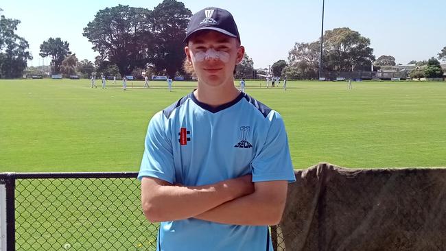 Jethro Cox after scoring his century in the VMCU U16 Jim Beitzel Shield final. Picture: Facebook