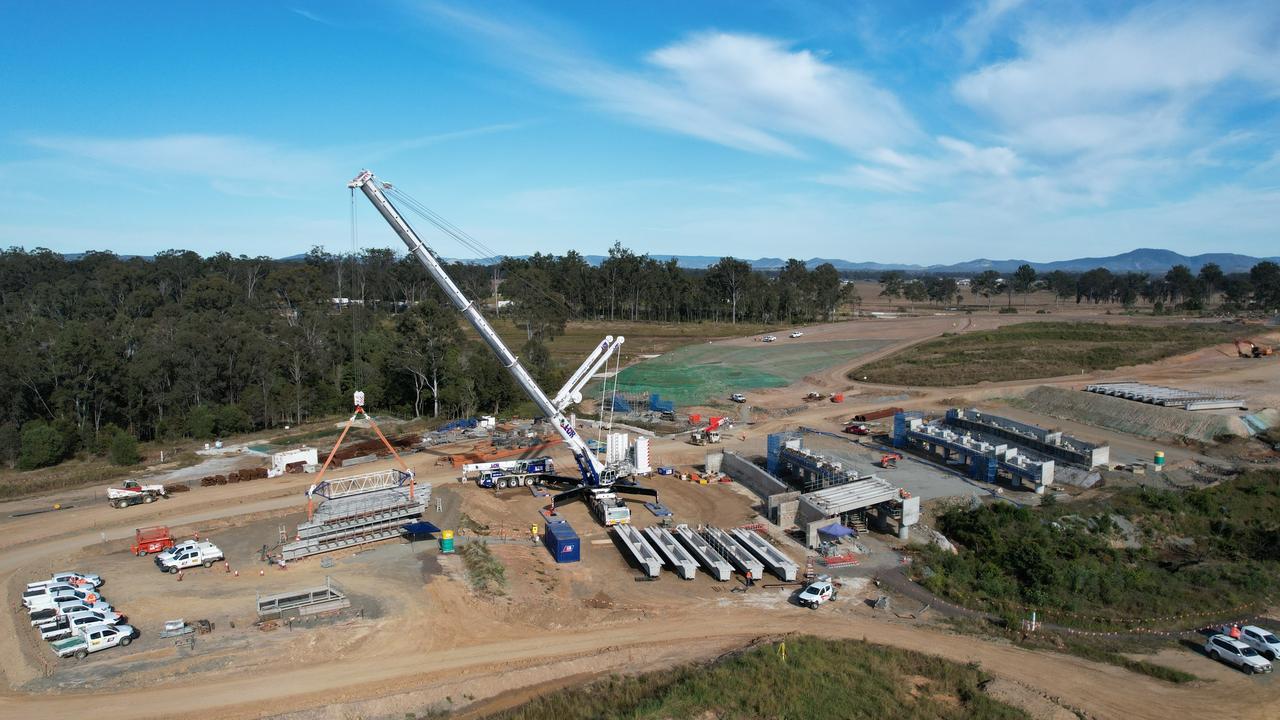 Girders being installed on the bypass near Curra. Picture: TMR