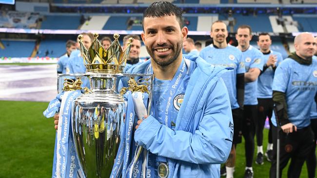Sergio Aguero signs off from Manchester City with the Premier League trophy