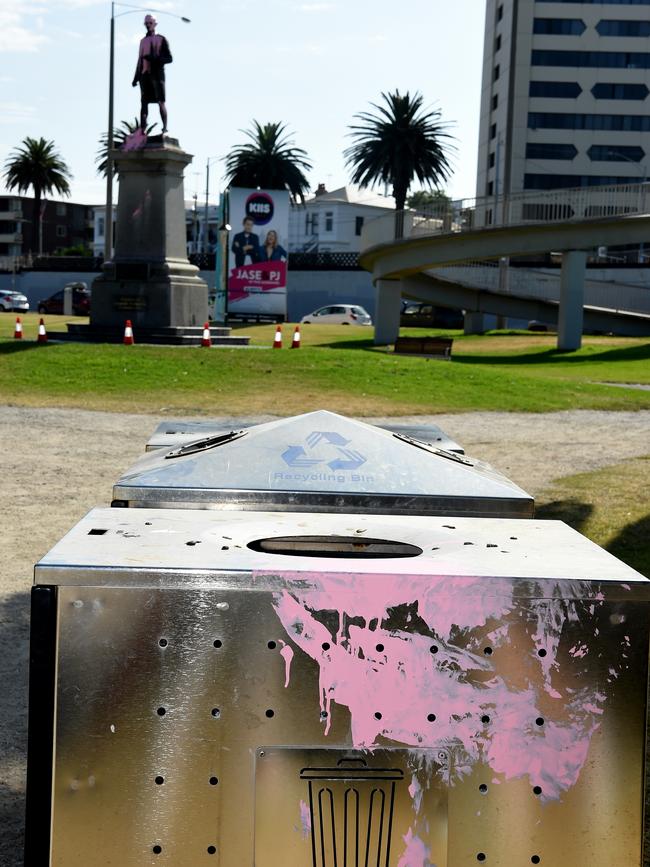 Even a rubbish bin was smeared in paint. Picture: Nicole Garmston