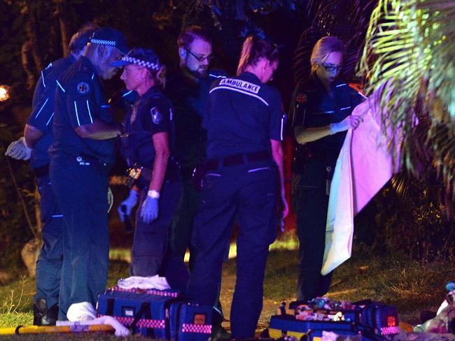 Man fatally Stabbed in Ackers Street Hermit Park. Paramedics work on the man