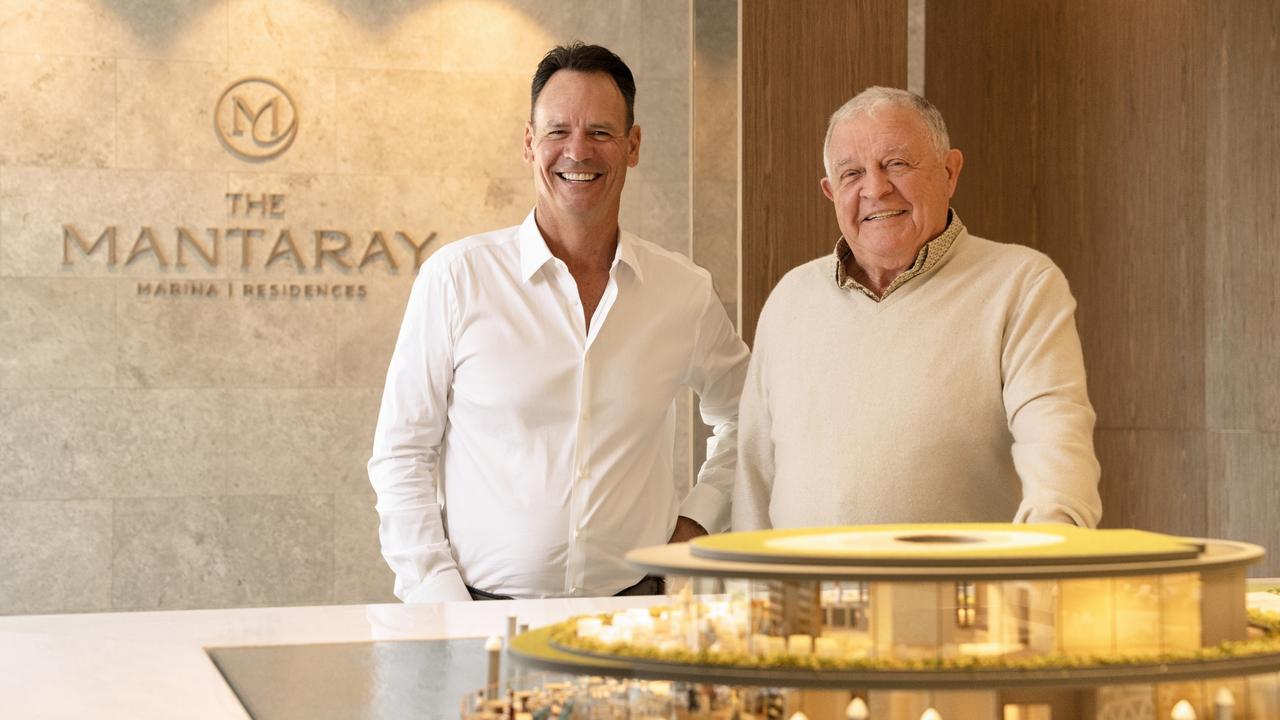 Pub baron Bruce Mathieson with developer Tim Gordon, who have partnered to deliver the luxury Mantaray development at the Gold Coast. Picture: Supplied