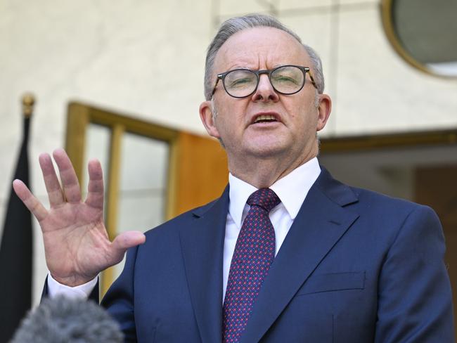 CANBERRA, AUSTRALIA  - NewsWire Photos - February 5, 2025: Prime Minister Anthony Albanese and Minister for Health and Aged Care Mark Butler hold a press conference at Parliament House in Canberra NewsWire / Martin Ollman