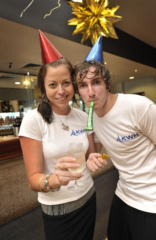 Kawana Waters Hote staff Jade McBurney and Michael Engellenner gear up for new years eve celebrations in 2010. Picture: Greg Miller