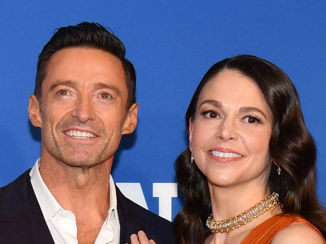 Australian actor Hugh Jackman and US actress Sutton Foster arrive for the opening night of Broadway music-hall "The Music Man" at Winter Garden Theater in New York City on February 10, 2022. (Photo by ANGELA  WEISS / AFP)