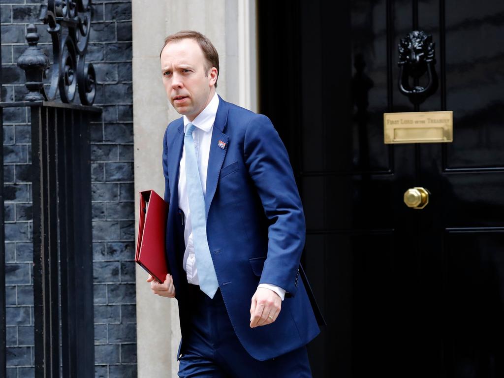 Britain's Health Secretary Matt Hancock leaves Number 10 Downing St. Picture: Tolga Akmen/AFP