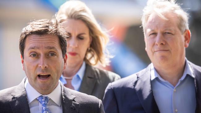 Opposition Leader Matthew Guy with Shadow Treasurer David Davis. Picture: Sarah Matray