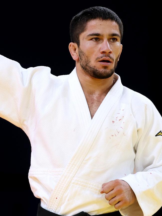 Emomali walked off without shaking his opponents hand. (Photo by Michael Reaves/Getty Images)