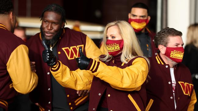 Team co-owners Tanya and Dan Snyder arrive at FedExField in Landover, Maryland, on Wednesday. Picture: Getty Images