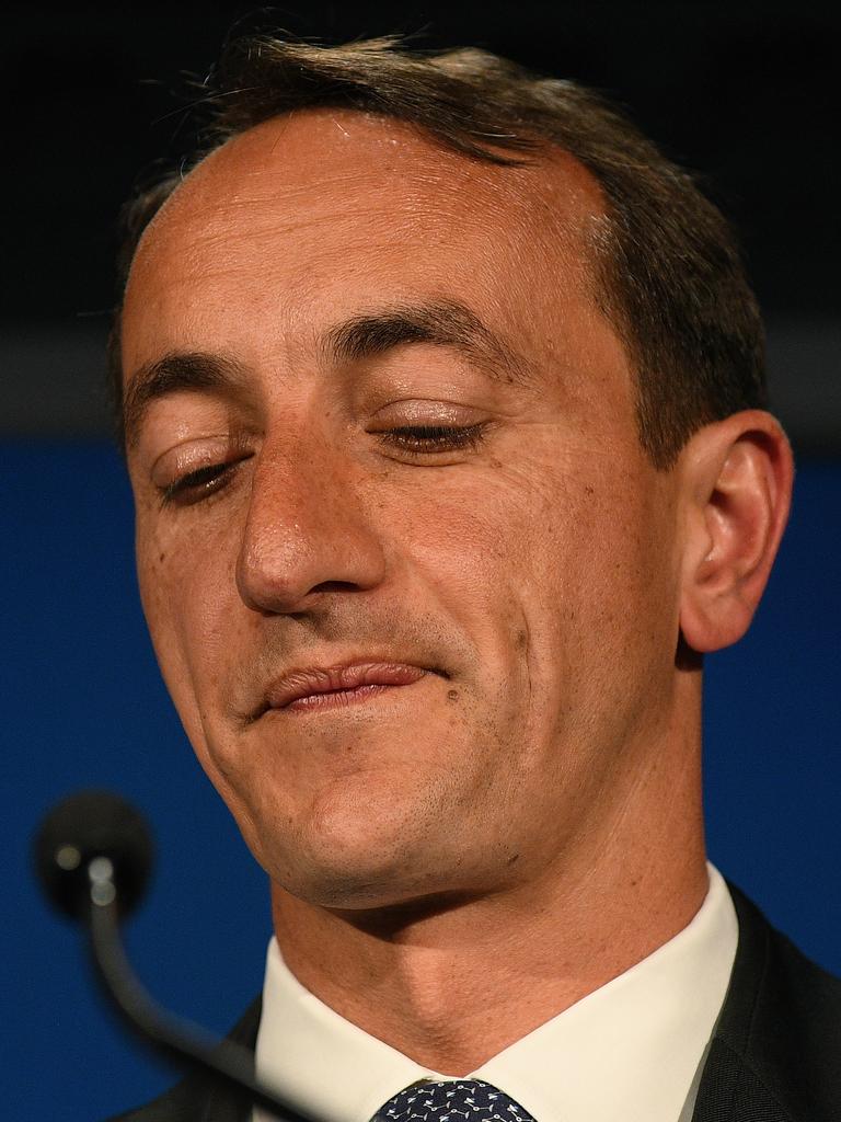 Liberal candidate Dave Sharma delivers his concession speech. Picture: AAP Image/Dan Himbrechts