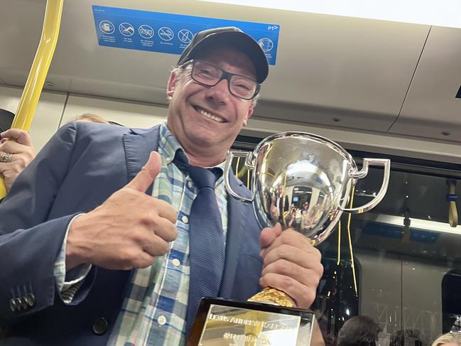 The Map part-owner Haydn Lines leaves Flemington on the train after his horse’s win in The Andrew Ramsden in May to secure Melbourne Cup entry.