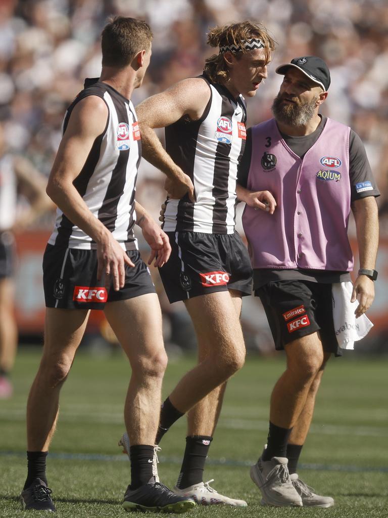 Murphy helped off during the Grand Final. (Photo by Daniel Pockett/AFL Photos/via Getty Images)