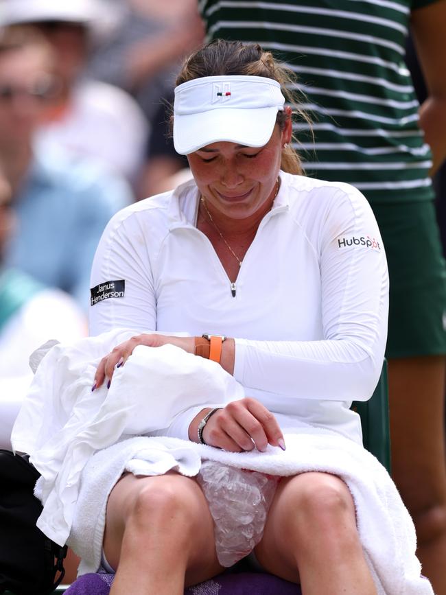 The Croatian was in tears as she dealt with an arm injury. (Photo by Clive Brunskill/Getty Images)