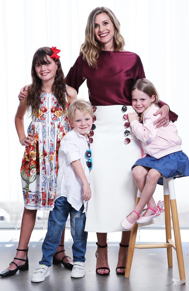 Julie Inman Grant with kids Lucas (middle), Piper (right) and Zoe (left). Picture: Sam Ruttyn