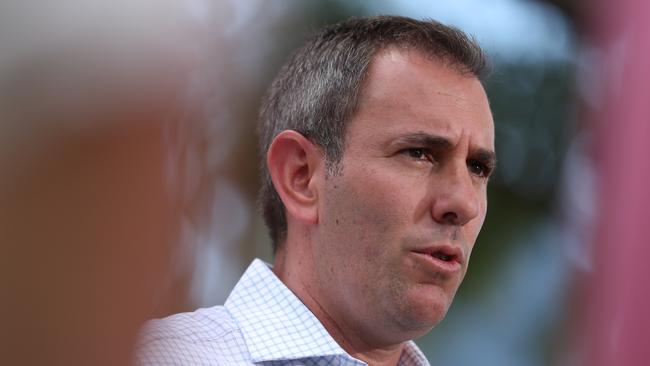 Federal Treasurer Jim Chalmers talks to media in Queensland. Picture: Lachie Millard