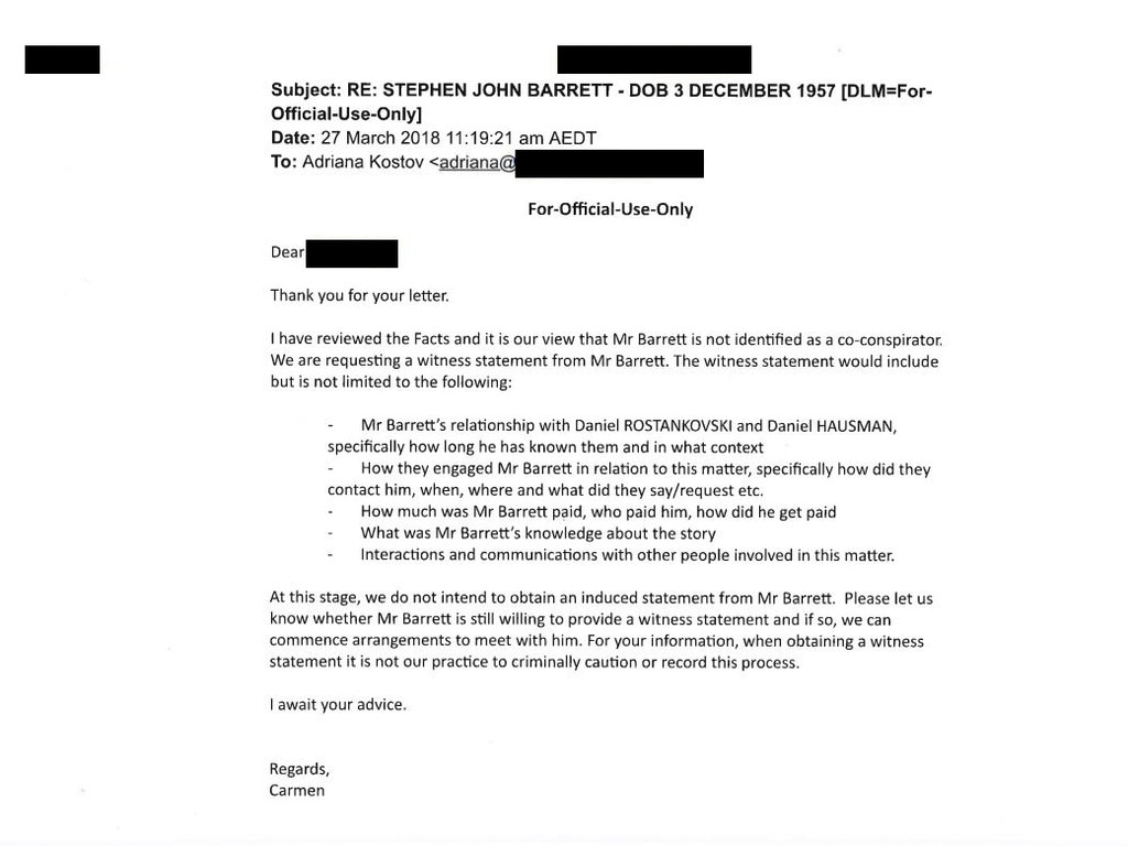 Caption: the AFP wrote to Steve Barrett saying he was not a co-conspirator. Then they did a backflip and charged him. Picture: supplied