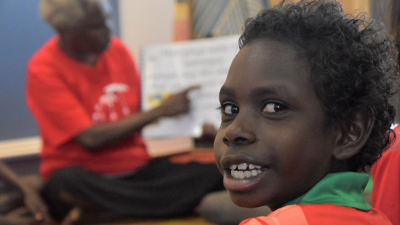 A Milingimbi Community Education Centre student studies letters in class. It comes as the school celebrates its 50th anniversary of bilingual education. Picture: Sierra Haigh