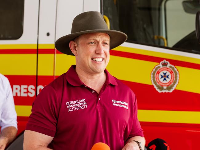 Acting Premier Steven Miles at a Bundaberg Fire Station press conference, discussing the state of Queensland’s fire fighting efforts.