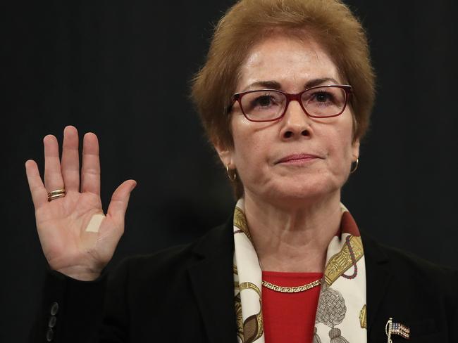 Former US Ambassador to Ukraine Marie Yovanovitch is sworn in prior to providing testimony before the House Intelligence Committee in Washington, DC. Picture: AFP