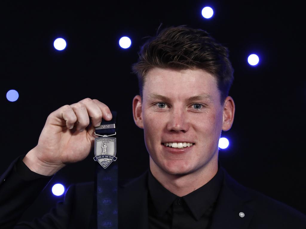 Sam Walsh poses with the Goal of the Year award.