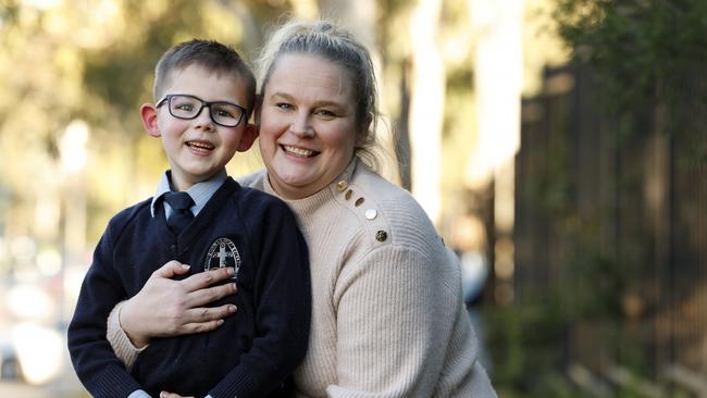 Naomi Visser is one of many mums who choose to hold their sons back from starting Kindy before they turned five. Her youngest, Oliver, 6, was a “December loophole” baby. Picture: Jonathan Ng
