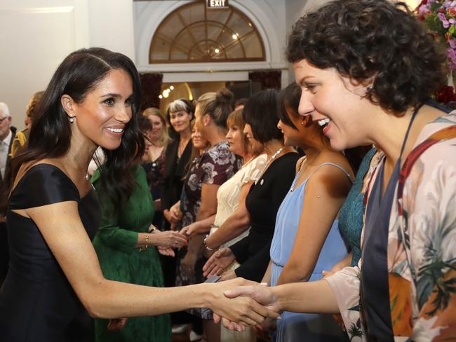 The Duchess of Sussex meets guests at a reception hosted by the NZ Governor-General celebrating the 125th anniversary of women's suffrage in New Zealand. Picture: Getty