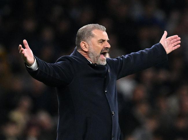 Ange Postecoglou shows his frustration during Tottenham’s loss to Chelsea. Picture: Glyn KIRK / AFP