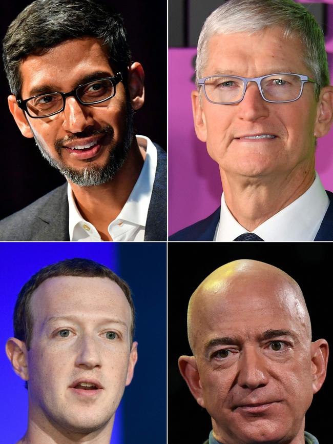 Google’s Sundar Pichai. Apple’s Tim Cook, Facebook’s Mark Zuckerberg and Amazon’s Jeff Bezos were appearing before Congress.