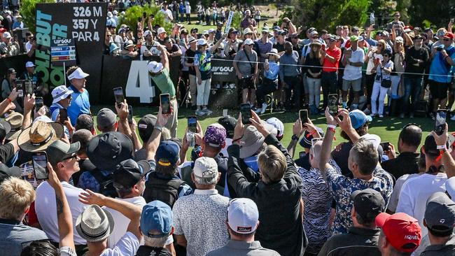 Cameron Smith of Australia plays a shot on the first day of the 2023 LIV Golf tournament in Adelaide on April 21, 2023. (Photo by Brenton Edwards / AFP) / -- IMAGE RESTRICTED TO EDITORIAL USE - STRICTLY NO COMMERCIAL USE --