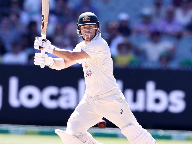 David Warner cuts for four during his epic double-century. Picture: Michael Klein