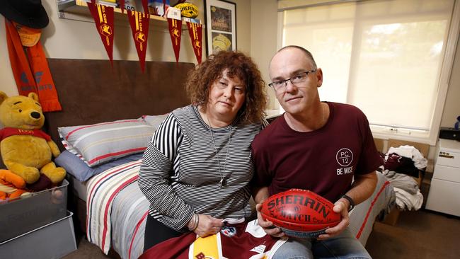 Parents Robyn and Matt Cronin in late son Patrick's bedroom. Picture: David Caird