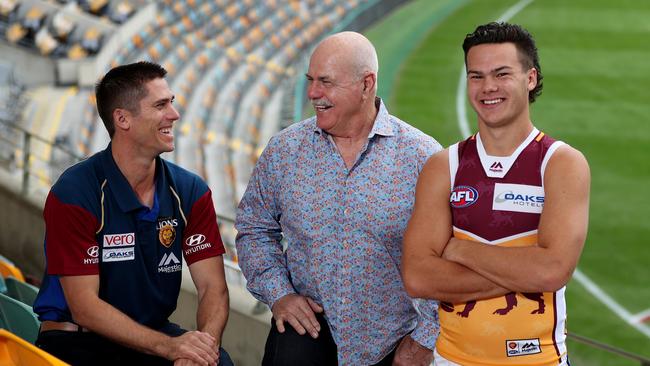 Simon Black, Leigh Matthews and Cam Rayner at the Gabba ahead of  the Lions’ 500th game. Picture: Tara Croser