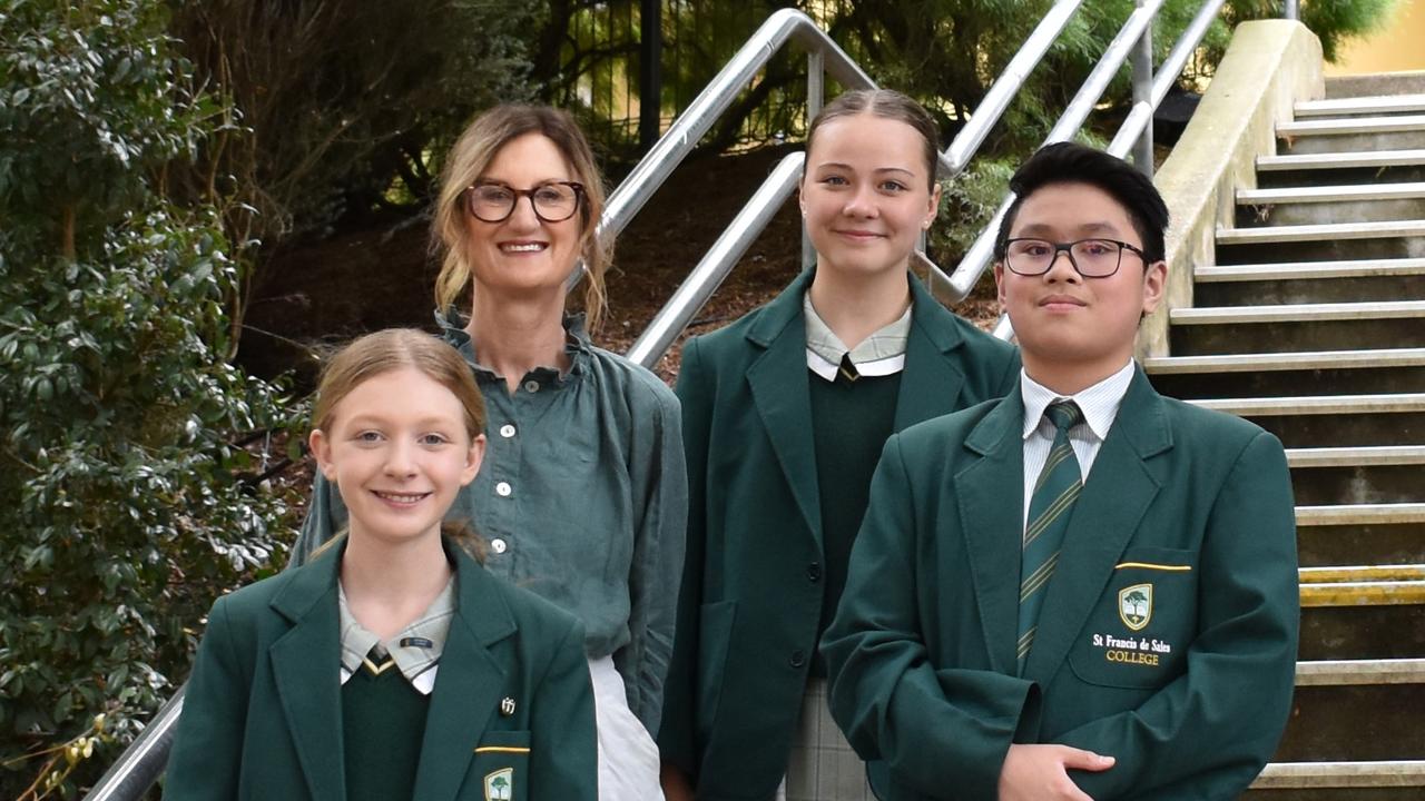 Jennifer Ness-Ferry with students Leah Stewart, Jasmine Henderson and Shaun Gador from St Francis de Sales College in South Australia. Picture: Supplied