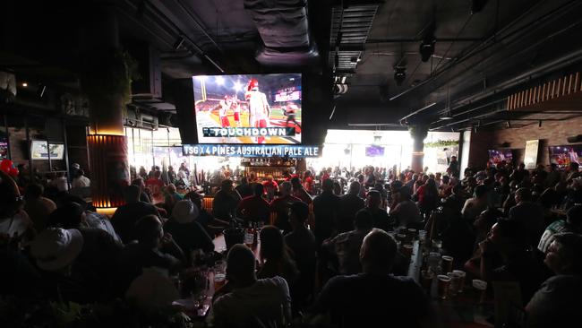 Nearly 500 fans packed into the Sporting Globe bar at Robina from 9am to watch the Superbowl. Picture: Glenn Hampson