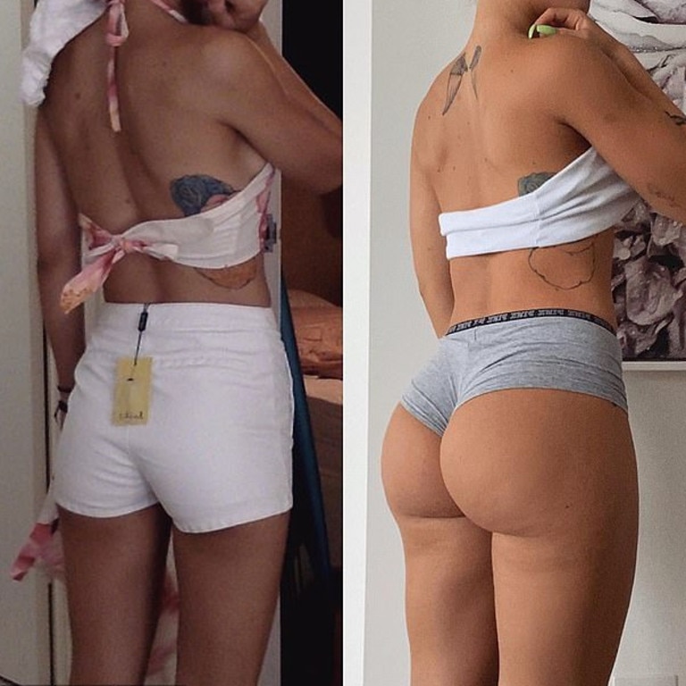 In 2019, Tammy shared this transformation snap, also showing off her booty gains over the years. Picture: Instagram/TammyHembrow