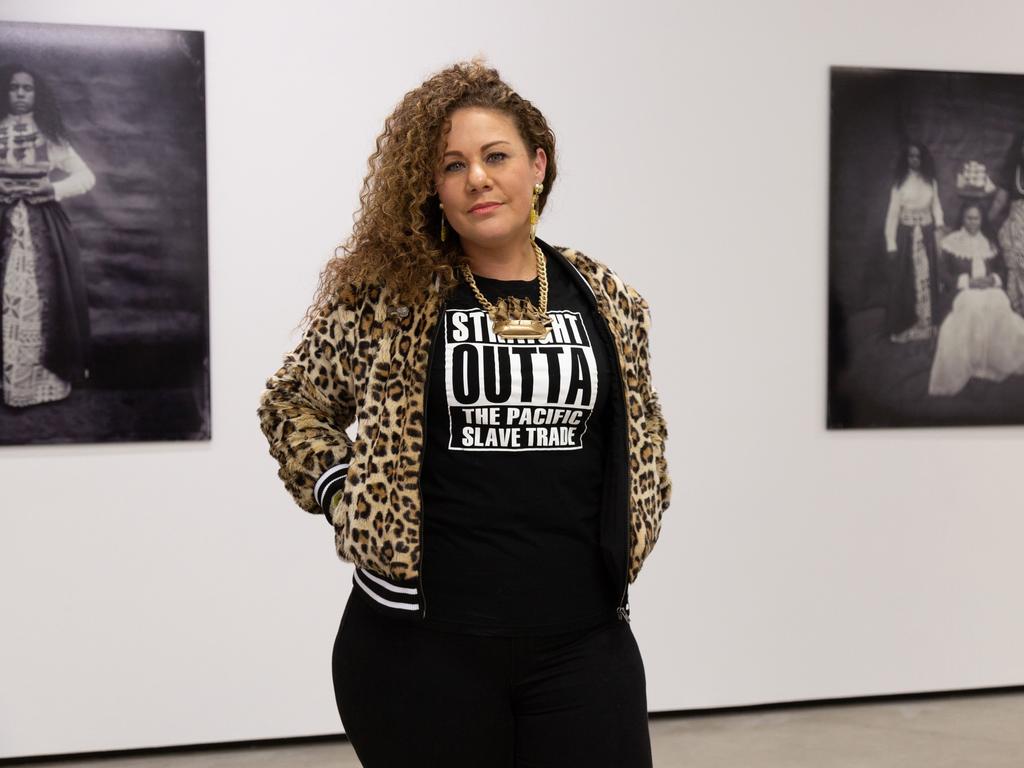 Artist Jasmine Togo-Brisby is a fourth-generation Australian South Sea islander, a direct descendant of South Sea islanders brought to Australia between 1847 and 1904 to work on sugar and cotton plantations, through coercion and force via a practice known as blackbirding. Picture: Nadai Wilson