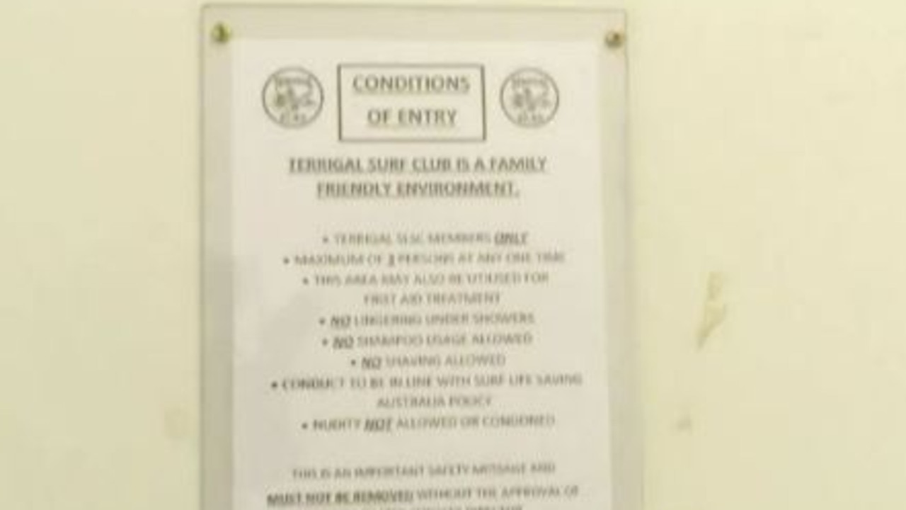 ‘Terrigal Surf Club is a family friendly environment’ read one of the signs. Picture: Nine News