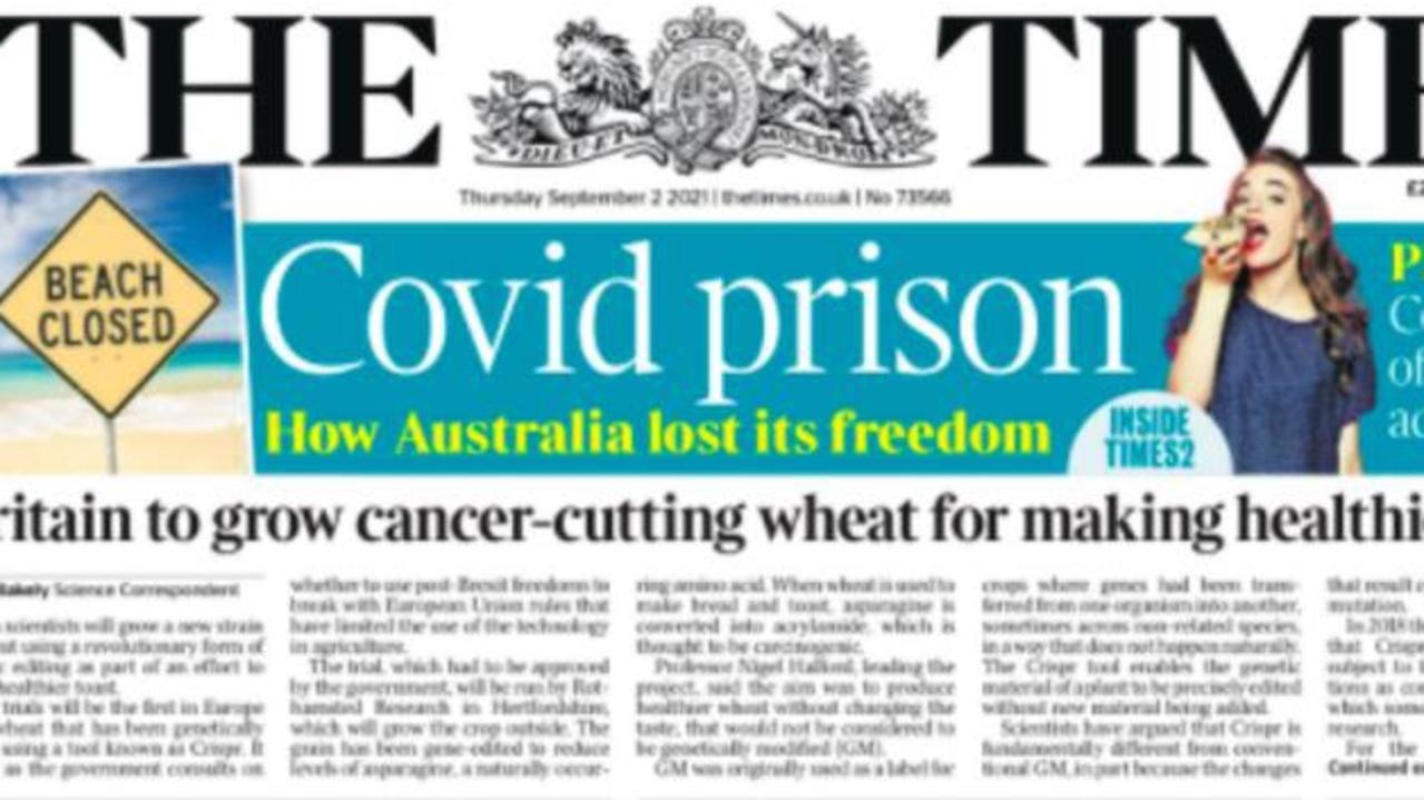 Britain’s The Times newspaper labels Australia a ‘Covid prison’.