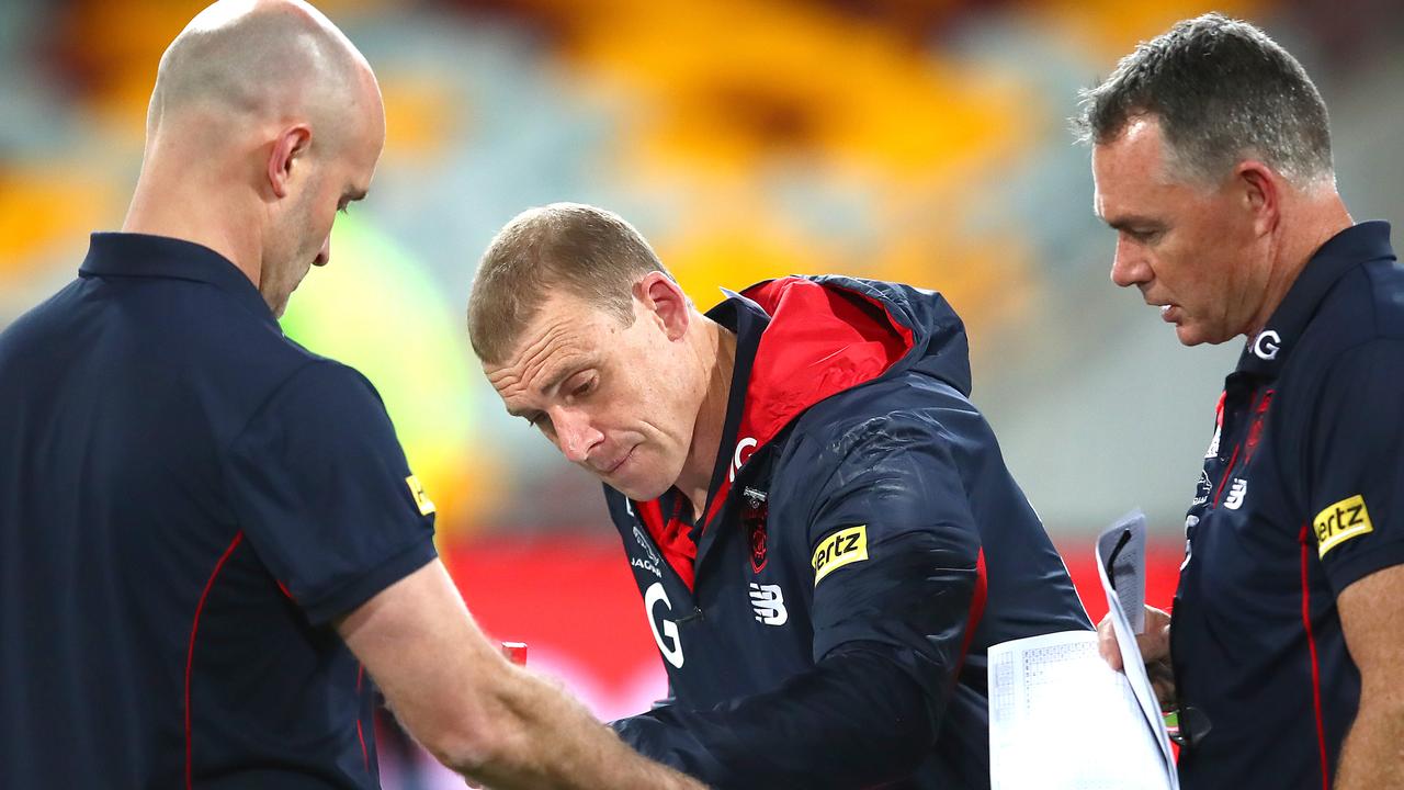 Simon Goodwin labelled his side’s performance “unacceptable” on Thursday night (Photo by Jono Searle/AFL Photos/via Getty Images).