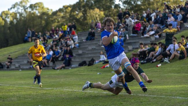 Seb Kracht on the move for St Edmund's. Ironically the lock is pictured on a sideline run to the tryline. It’s ironic because he played wing last season.