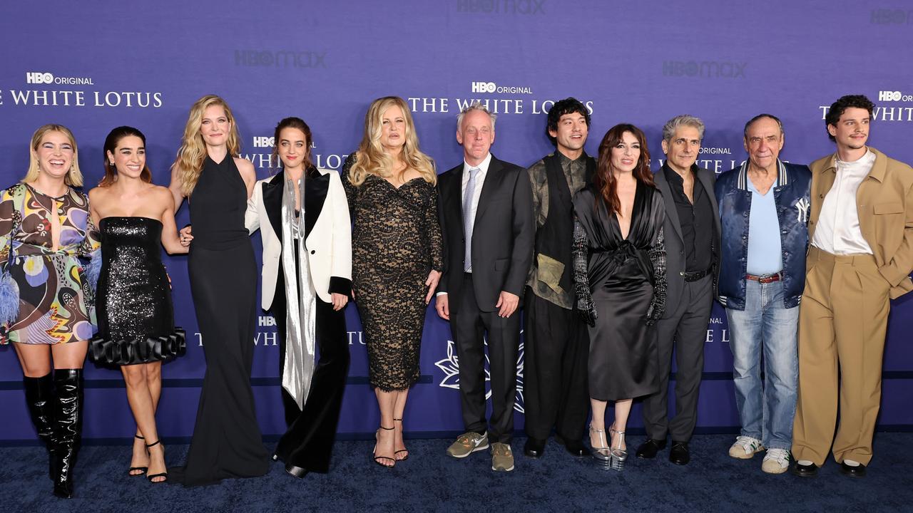 The cast of White Lotus season two with Mike White (centre). Picture: Amy Sussman/Getty Images