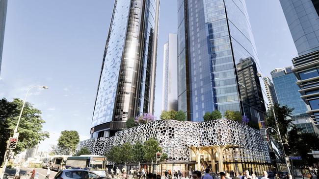 An artist’s impression of the Brisbane Quarter with the W hotel in the background.