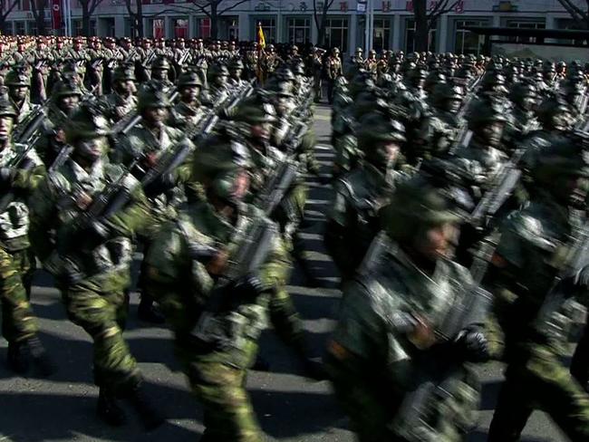 The parade was attended by thousands of members of the country’s military elite. Picture: AFP/KCTV