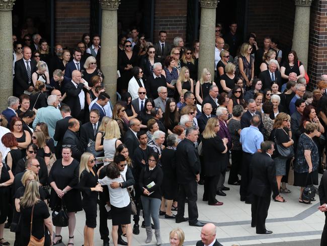 Friends and family at the funeral for Lars, Vivian and Annabelle Falkholt. Picture: David Swift.